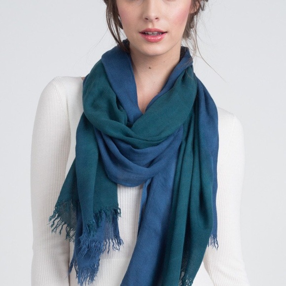 Hand Dyed Silk Blend Scarf in Peacock Ombre - Picture 3 of 3